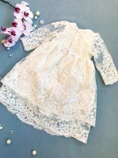 Hemera two-layered lace dress christening gown ivory | Etsy Elegant Fitted Off White Baptism Dress, Off White Lace Dress For Baptism, Off-white Lace Dress For Baptism, Lace Baptism Dress With Lace Bodice, Lace Bodice Baptism Dress, Lace Patchwork Dress For Baptism, Elegant Cream First Communion Dress For Spring, White Lace Dress For Baptism In Spring, White Lace Dress For Spring Baptism