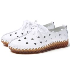 Women's Genuine Leather Moccasins Comfortable Lace-up Handmade Summer Flats Ballet Shoes  -  GeraldBlack.com White Summer Sneakers, Summer Sneakers, Basic Fit, Women Flats, Leather Moccasins, Mens Workout Clothes, Basic Fits, Woman Bags Handbags, Genuine Leather Shoes