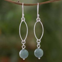 Handcrafted Modern Sterling Silver Jade Dangle Earrings - Maya Empress | NOVICA Sterling Wire Gemstone Bead Drop Earrings, Beaded Chandelier Earrings, Fine Silver Jewelry, Silver Jewelry Earrings, Beaded Hoop Earrings