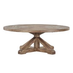 a round wooden table with four legs on an isolated white background the table is made out of wood