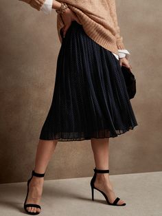 Pleated Chiffon Midi Skirt | Banana Republic Factory Rayon Midi Pleated Skirt, Relaxed Midi-length Pleated Skirt For Work, Fitted Midi-length Lined Pleated Skirt, Relaxed Midi-length Lined Pleated Skirt, Chiffon Midi Skirt, Banana Republic Skirt, Pleated Chiffon, Banana Republic Factory, Elements Of Style