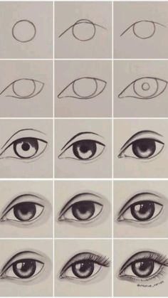 the steps to draw an eye with different angles and shapes for each individual's eyes