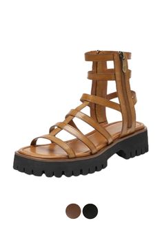 Stay stylish and comfortable in these genuine leather, fashion-forward Gladiator Sandals Morelia by USS Shoes. The Upper is genuine leather for a luxuriously soft feel, and its microfiber insole ensures comfort when walking. Rear and front straps provide a secure fit, while a side zip closure guarantees convenience. Features 1.5" heel and 0/1.18" platform for elevated style. True-to-size fit with a medium width. Black Gladiator Sandals, Womens Gladiator Sandals, Elevated Style, Cross Training Shoes, Coffee Colour, Brown Sandals, High Top Shoes, Golf Shoes, Training Shoes