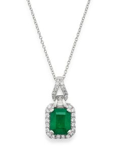 Bloomingdale's Emerald & Diamond Pendant Necklace in 14K White Gold, 18 - 100% Exclusive White Gold Emerald Necklace, Elegant Baguette Cut Emerald Necklace For Formal Occasions, Elegant Baguette Cut Emerald Necklace For Formal Events, Elegant Formal Baguette-cut Emerald Necklace, Formal Fine Jewelry Emerald Necklace With Baguette Cut, Formal Baguette Cut Emerald Necklace In Fine Jewelry Style, Formal Fine Jewelry Baguette Cut Emerald Necklace, Formal Baguette Cut Emerald Necklace, Gia Certified Luxury Necklace For Formal Occasions