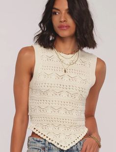 Noreen Top – Heartloom Summer Cream Crochet Top For Layering, Feminine Fitted Crochet Top With Pointelle Knit, Fitted Pointelle Knit Top For Vacation, Fitted Beige Pointelle Knit Crochet Top, Summer Open Knit Top For Layering, Chic Pointelle Knit Crochet Top For Layering, Chic Crochet Top For Layering With Pointelle Knit, Chic Crochet Top With Pointelle Knit For Layering, Beige Crochet Top For Summer Layering