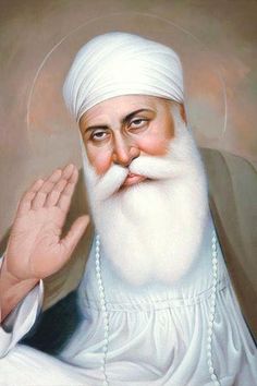 a painting of a man with a white beard and wearing a white turban