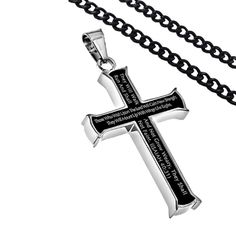 Isaiah 40:31 Jewelry Black Cross Necklace Bible Verse, Stainless Steel with Chain Personalized Black Cross Pendant Necklace, Black Spiritual Chain Necklace, Spiritual Black Chain Necklaces, Spiritual Black Chain Necklace, Personalized Black Spiritual Necklaces, Personalized Spiritual Black Necklaces, Black Engraved Cross Necklace Gift, Engraved Black Cross Necklace As Gift, Engraved Black Cross Necklace For Gift