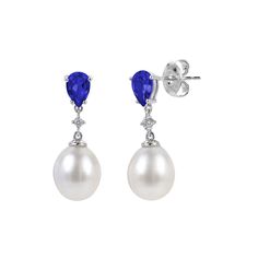 Elevate your accessories with these stunning PearLustre by Imperial freshwater cultured pearl and lab-created blue and white sapphires drop earrings. Elevate your accessories with these stunning PearLustre by Imperial freshwater cultured pearl and lab-created blue and white sapphires drop earrings.Click on this JEWELRY & WATCHES GUIDE to learn about fit, styles, materials and more! Length: 0.8 in. Backings: post Metal: sterling silver Plating: rhodium Finish: polished Packaging: boxed Nickel freeSTONE DETAILS Stone type: lab-created blue and white sapphire Total weight: 1 ct. Center stone weight: 1/2 ct. Center stone size: 6 mm x 4 mm Shape: round, pear Setting: prongCULTURED PEARL DETAILS Type: freshwater Size: 8-9 mm Shape: oval Color: white Gemstones may have been treated to enhance the Classic Blue Pearl Drop Earrings, Sapphire Pearl Drop Earrings, Blue Classic Sterling Silver Pearl Earrings, Blue Teardrop Sterling Silver Pearl Earrings, Elegant Blue Pearl Earrings With Natural Stones, White Gemstones, Pearl Details, Post Metal, White Sapphire