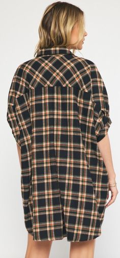 Flannel Shirt Dress – Dapple Grey Co. Trendy Short Sleeve Shirt Dress For Daywear, Oversized Buttoned Shirt Dress For Fall, Short Sleeve Shirt Dress With Pockets For Fall, Short Sleeve Shirt Dress With Button Closure For Fall, Casual Fall Dresses With Shirttail Hem, Short Sleeve Shirt Dress For Fall Daywear, Fall Shirt Dress With Rolled Sleeves For Day Out, Fall Shirt Dress With Rolled Sleeves For Daywear, Short Sleeve Daywear Dresses For Fall