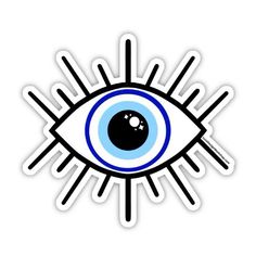 an eye sticker with blue and white stripes around it's iris, on a white background