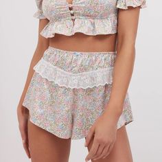 For Love And Lemons Farrah Shorts Large Floral New Beautiful, Elegant Shorts Sold Out Online Condition: New In Package Size: Large Color: Multi-Color Spring Sleepwear With Built-in Shorts, Daywear Bloomers With Elastic Waistband, Spring Loungewear Bloomers, Pajama Shorts For Spring Daywear, Feminine Pajama Shorts For Daywear In Spring, White Sleepwear With Built-in Shorts, Summer Loungewear Bloomers With Elastic Waistband, Spring Loungewear Bloomers In Short Length, Feminine Loungewear Pajama Shorts