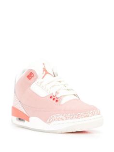 Pink Running Shoes With Round Toe And Contrast Sole, Pink Sneakers With Contrast Sole For Streetwear, Custom Pink Synthetic Sneakers With Rubber Sole, High-top Sneakers With Cushioned Footbed, Medium Fit, Sporty Pink Jordan Shoes With Rubber Sole, Pink Leather Running Shoes For Sports, Pink Sneakers For Streetwear With Cushioned Footbed, Pink Sneakers With Cushioned Footbed For Streetwear, Best Jordans Pinks