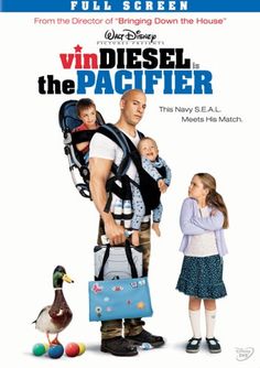 a movie poster for the film vindiesel the paginaer, featuring an adult and two children