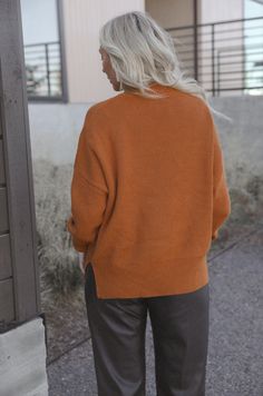 Our oversized knit sweater offers a cozy, relaxed fit with burnt orange rust. Perfect for pairing with your go-to jeans or leggings, this timeless piece will effortlessly carry you through the fall season. relaxed fit oversized design high quality durable knit fabric 9% polyester 36% acrylic 55% cotton model is wearing a medium Orange Knit Sweater, Camel Sweater, Rust Sweater, Knit Oversized Sweater, Burnt Orange Sweater, Brown Knit Sweater, Oversized Knit Sweater, Orange Knit, Unique Clothes For Women