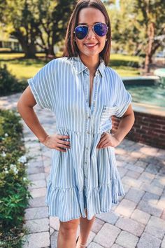 Striped Denim Dress | Sophie & Trey Chic Light Wash Mini Dress For Day Out, Cute Trendy Dresses, Striped Denim, Online Clothing Boutique, Online Clothing Boutiques, Dress Store, Crop Top Sweater, Summer Styles, Maxi Dresses Casual