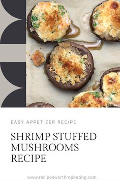 Baked stuffed mushrooms on a cooking sheet. Shrimp Stuffed Portabella Mushroom Recipes, Shrimp Stuffed Mushrooms Easy, Crab Stuffed Mushrooms Easy, Best Crab Stuffed Mushrooms, Savory Crab Stuffed Mushrooms, Spinach Cream Cheese, Seafood Cravings, Best Mushroom Recipe, Shrimp Stuffed Mushrooms