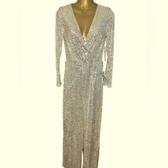 Wear To A Wedding Or Formal Occasion Or Just A Night Out At A Fancy Restaurant. Fully Lined But The Pants Lining Is More Of A Mesh, See Pictures. 95% Poly 5% Spandex. Has Belt Loops If You Want To Add A Favorite Belt. Sequin Pantsuit, Fancy Restaurant, Eliza J, Gold Sequin, Formal Occasion, Pant Jumpsuit, Sequin, Night Out, Size 2