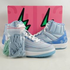 New - Nike "Air Jordan Retro 2 Sp" Sneakers Size: Men's Us 6.5, Uk 6, Eur 39 / Women's Us 8 Color: Celestine Blue/White Multi Mpn: Dq7691 419 Casual High-top Jordan Shoes With Translucent Outsole, Casual Jordan Shoes With Translucent Outsole, Blue High-top Basketball Shoes With Gum Sole, Blue Breathable Lace-up Jordan Shoes, Blue Synthetic Lace-up Jordan Shoes, Air Jordan 12 Retro Blue, Blue High-top Synthetic Jordan Shoes, Jordan Retro 2, Jordan 9 Powder Blue