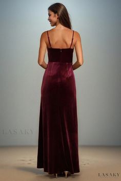 Lasaky - Exquisite and Sensuous Deep V-neck Velvet Evening Gown with Floral Straps, showcasing a unique and personalized style. Fitted V-neck Gown For Prom Season, Formal Gown With Fitted Bodice And V-neck, Formal V-neck Gown With Fitted Bodice, Holiday V-neck Formal Gown, Velvet Floor-length Dress With Fitted Bodice, Velvet Sleeveless Dress For Wedding, V-neck Holiday Gown For Prom, Fitted V-neck Gown For Gala, Holiday V-neck Prom Gown