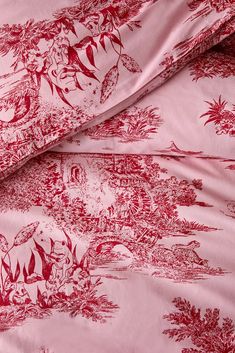 red and white toiler print bedding with matching pillow cases