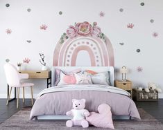 Add a touch of charm and elegance to your little one's room with our Pink Boho Rainbow with Floral Wall Stickers. Featuring a soft pink rainbow adorned with beautiful floral accents, these wall decals are perfect for creating a dreamy, whimsical atmosphere in nurseries or kids' rooms. Made from eco-friendly, removable fabric, these stickers are easy to apply, reposition, and remove without leaving any residue. Available in a variety of sizes, this wall decal will fit perfectly in any space, addi Pink Boho Rainbow, Floral Wall Stickers, Wall Stickers Nursery, Fabric Stickers, Pink Rainbow, Nursery Wall Decals, Pink Boho, Boho Rainbow, Renter Friendly