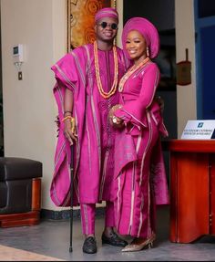 Magenta Alari Couple Asooke/traditional Wedding Dress/magenta | Etsy Tanzania Elegant Pink Sets For Traditional Ceremonies, Elegant Pink Ceremonial Sets, Elegant Pink Sets For Ceremonial Occasions, Pink Fitted Ceremonial Traditional Wear, Ceremonial Pink Fitted Traditional Wear, Ceremonial Fitted Pink Traditional Wear, Traditional Agbada For Wedding With Traditional Drape, Traditional Pink Ceremony Dress, Traditional Pink Ceremony Sets