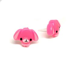 Pink Hypoallergenic Plastic Earrings, Fun Pink Earrings For Pierced Ears, Cute Pink Hypoallergenic Earrings, Novelty Pink Hypoallergenic Earrings, Playful Pink Plastic Earrings, Trendy Hypoallergenic Pink Earrings, Trendy Pink Hypoallergenic Earrings, Trendy Pink Plug Earrings As Gift, Pink Novelty Earrings