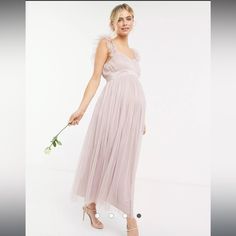 Anaya With Love Maternity Bridesmaid Tulle Frill Sleeve Maxi Dress In Pink, Never Worn - Tags Removed. Size Uk 10. Wedding Dress Pregnant Brides, Wedding Dress For Pregnant Bride, Maternity Occasion Dress, Plunge Neck Maxi Dress, Maxi Maternity Dress, Boho Maternity Dress, Bridesmaid Tulle, Pregnant Bride, Boho Gown