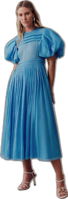 Blue Fitted Midi Dress, Summer A-line Midi Dress With Pleated Skirt, Voluminous Full Skirt Dress With Pleated Waist, Pleated Waist Dress With Voluminous Full Skirt, Ruched Maxi Dress For Work, Pleated A-line Midi Dress For Daywear, Elegant Pleated Midi Dress With Voluminous Skirt, Summer Dress With Pleated Waist And Voluminous Skirt, Knee-length Ruched Dress With Voluminous Skirt