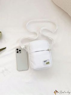 BirdinBag - Compact Letter Detail Bag with Zipper Closure - Perfect for Casual Events White Canvas Bag With Zipper Closure For School, White Canvas School Bag With Zipper Closure, Everyday White Mobile Phone Pouch, White Mobile Phone Pouch For Everyday, White Pouch Canvas Bag For School, White Canvas Pouch Bag For School, White Everyday Use Phone Pouch Bag, Practical Rectangular Pouch With Zipper, Practical Rectangular Pouch With Zipper Closure