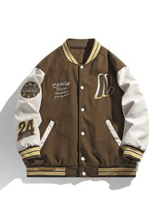 Men's Embroidery Button-Up Varsity Jacket - AnotherChill Urban Structure, Baseball Jacket Men, College Wear, Street Jacket, Street Jeans, Y2k Jacket, Men In Uniform, Single Breasted Jacket, Leather Sleeve