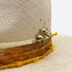 Silk and cotton ribbons with small details around crown Sweatband with 'That Summer Feeling' inspirational quote All hats are unique and have perfect imperfections! Straw hat hand woven in Ecuador Hand made and designed by Valeria in California Luxury Woven Toquilla Straw Fedora, Luxury Handwoven Natural Fedora, Luxury Handwoven Natural Hat, Natural Handwoven Western Straw Hat, Eco-friendly Handwoven Straw Hat, Small Detail, Summer Feeling, Fedora Hat, Hand Designs