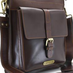 Style n Craft 392002 Tall Messenger Bag in Full Grain Dark Brown Leather - Front Angled View Showing the Front Flap Pocket N Craft, Nail Bags, Pen Pencil Holder, Cross Body Satchel, Work Belt, Front Wall, Belt Style, Older Fashion, Color Full