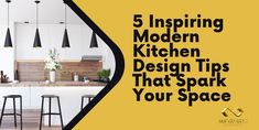 a kitchen with white cabinets and black bar stools in front of the counter top