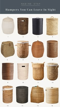 baskets that have been made with different types of woven material and the words, harper's you can leave in sight