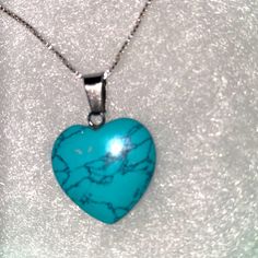 Natural Turquoise Sterling Silver 18” Necklace. Pendant Is All Natural Turquoise. Necklace Is 18”. Comes With Gift Box. Turquoise Heart Necklace With Heart Beads, Turquoise Heart Pendant Necklace, Nickel-free Green Heart Necklace, Turquoise Heart Necklace For Valentine's Day, Green Heart-shaped Nickel-free Necklace, Turquoise Heart Beads Jewelry As A Gift, Turquoise Heart Beads Necklace As Gift, Handmade Blue Heart Shaped Turquoise Necklace, Turquoise Necklace With Heart Beads As Gift