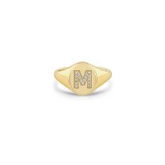 Zoë Chicco 14kt Gold Pavé Diamond Initial Oval Signet Ring Oval Signet Ring, Zoe Chicco, Engraved Initials, Letter J, Ring Sizer, Letter Set, Initial Letter, Signet Ring, Pave Diamonds