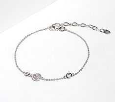 This elegant design from Diamonique ® features cubic zirconia simulated diamond stations on a sterling silver rolo chain. Silver Fine Jewelry Chain Bracelet With Diamond Accents, Adjustable Round Cubic Zirconia Chain Bracelet, Formal Sparkling Diamond Bracelet In Sterling Silver, Formal Sterling Silver Sparkling Diamond Bracelet, Formal Sparkling Sterling Silver Diamond Bracelet, Fine Sterling Silver Bracelet With Sparkling Stones, Elegant Sterling Silver Diamond Bracelet For Party, Elegant Round Chain Bracelet With Sparkling Stones, Elegant Chain Bracelet With Sparkling Stones