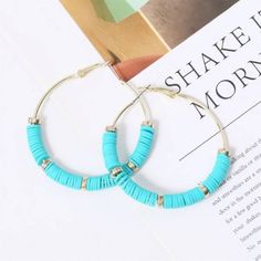 Boho Turquoise Beaded Gold Hoop Earrings Gold Hoops With Clasp Closure Turquoise And Gold Beads That Line Around The Hoop Very Unique And Bohemian Feel Style 5.5 Cm Lightweight Considering Size & Beads B42 This Boutique Item Comes From A 5 Seller With Same/Next Day Shipping Bundle 2 Boutique Jewelry Pieces For $20 & $4.99 Shipping Bundle 3 Boutique Jewelry Pieces For $30 & Free Shipping Blue Small Hoop Earrings For Summer, Bohemian Light Blue Jewelry For Vacation, Blue Small Hoop Beaded Earrings For Summer, Blue Hoop Jewelry For Summer, Blue Bohemian Beaded Small Hoop Earrings, Bohemian Blue Beaded Small Hoop Earrings, Colorful Beads Hoop Earrings For Beach, Blue Beaded Hoop Earrings For Summer, Blue Hoop Jewelry With Colorful Beads