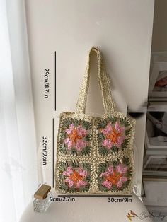 BirdinBag - Chic Straw Bag with Delicate Floral Design Rectangular Hobo Bag With Mobile Phone Bag, Rectangular Hobo Bag With Mobile Phone Bag For Shopping, Rectangular Hobo Bag With Mobile Phone Pocket For Shopping, Trendy Beige Rectangular Crochet Bag, Beige Square Bag With Adjustable Strap, Cream Square Bag For Vacation, White Square Bag For Vacation, Cream Square Vacation Bag, White Square Vacation Bag