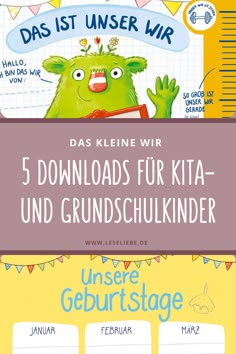 an image of a poster with the words, 5 idras fur kita und grund