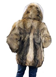 The rich and rugged Custom Made Men's Coyote Fur Jacket with Hood and Fox Fur Trim is masculine luxury at it's finest. This well-crafted Coyote fur jacket will have you looking forward to the cold weather! This style is custom made. Please allow approximately 2-6 weeks for delivery. For questions or rush orders, please use our chat or call 334-277-7610. Fur Origin: United States/Finland Made in the United States Dye added SKU: 153252-CO-FOX Masculine Luxury, Off Grid Survival, Mens Fur Coat, Chinchilla Fur, Coyote Fur, Mens Fur, Fur Shawl, Fur Blanket, Jacket With Hood