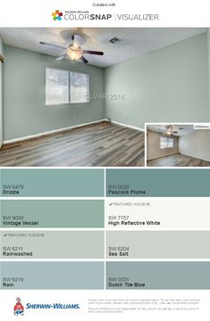 an empty room with wood flooring and gray paint colors in the same color scheme