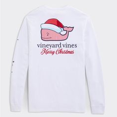 Brand New!!! *** Includes Christmas Santa Whale Sticker!! *** 100% Authentic. Direct From Vineyard Vines Vineyard Vines Santa Whale Christmas Long-Sleeve Pocket Tee Unisex Size Large Msrp $49.50 Never Worn, In Perfect Condition Features Soft Washed Cotton T-Shirt Self Cuffs And Hem Ribbed Collar Classic Relaxed Fit For Everyday Wear Graphic On Chest Pocket And Back Vineyard Vines Text Down Sleeve Imported Comes From A Smoke Free, Pet Free Home White Graphic Print Shirt For Holiday, Holiday Long Sleeve Cotton Top, White Graphic Print Top For Holiday, Cotton Long Sleeve Holiday Top, Long Sleeve Cotton Top For Holiday, Cotton Long Sleeve Top For Holidays, Holiday Long Sleeve Shirt With Graphic Print, White Long Sleeve T-shirt For Holiday, White Casual Holiday Tops