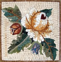 a mosaic with flowers and leaves on it