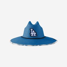 Los Angeles Dodgers Team Color Straw Hat FOCO - FOCO.com Summer Sports Hat With Flat Brim, Wide Brim Hat With Embroidered Logo For Outdoor, Casual Beach Hat With Embroidered Logo, Casual Beach Hats With Embroidered Logo, Casual Blue Trucker Hat For Game Day, Trucker Hat With Embroidered Logo For Beach, Beach Trucker Hat With Embroidered Logo And Curved Brim, Sporty Beach Sun Cap, Sporty Blue Summer Hats