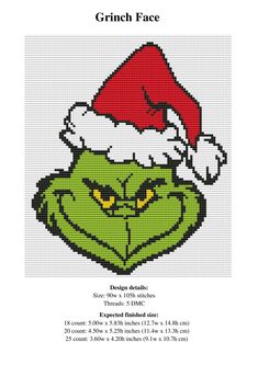 the grin face with santa hat on it's head is featured in this cross stitch pattern