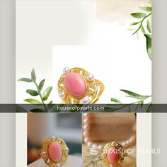 Stylish Pink Queen Conch Shell Pearls Ring Gold Vermeil #iconicjewelry #vintageinspiredfashion #GemsAndPearls #freshwaterpearls #bridal #opalgemstone #culturedpearls #FineJewellery #pearlstuds #classic Gold Open Ring With Cabochon Jewelry, Luxury Yellow Gold Pearl Ring With Cabochon, Cabochon Pearl Ring In Yellow Gold For Gift, Yellow Gold Cabochon Pearl Ring For Gift, Yellow Gold Cabochon Pearl Ring As Gift, Luxury Cabochon Ring Jewelry, Luxury Pearl Ring With Polished Finish For Gift, Luxury Cabochon Jewelry As Gift, Luxury Cabochon Jewelry For Gift