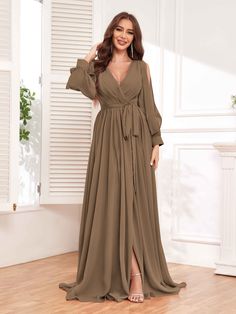 #color_Mocha Hijab Dress Party, Bridesmaid Dresses Long Chiffon, Stretch Satin Dress, Chiffon Bridesmaid Dresses, Fashion Illustration Dresses, Feeling Confident, Dress Dusty, Chiffon Bridesmaid Dress, Mom Dress