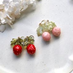 Length: 40MM Width: 15mm Earring: 925 Sterling Silver (Nickel Free) - No cancellations! - 100% handmade! Please manage your expectations Strawberry Earrings, Fruit Earrings, Pink Strawberry, Earrings Summer, Summer Earring, Earrings Cute, Earrings Red, Great Christmas Gifts, Cute Earrings